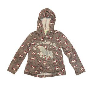 LILY BLEU Girls Soft Unicorn Top Shirt 4 4T Grey Pink Unicorns Knot Hood Girl